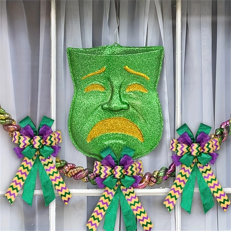 04a78a41fc032d1a284d971bb0b008ec.webp 2pcs Large Mardi Gras Wreath Bow — Purple Green Glitter Carnival Bows