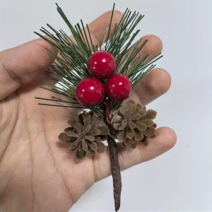 24pcs Artificial Pine Picks with Red Berries & Pinecones