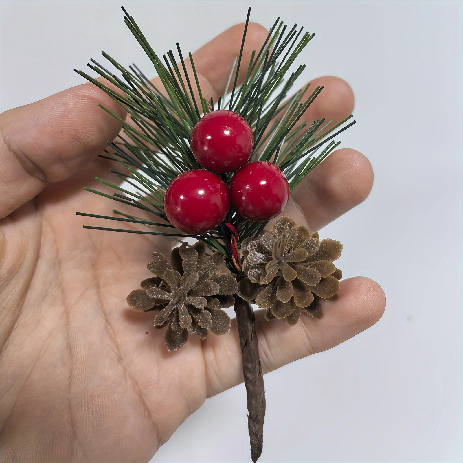 24pcs Artificial Pine Picks with Red Berries & Pinecones