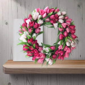 20 Inch Tulip Wreath for Front Door - Lush Artificial Flower Garland for Home