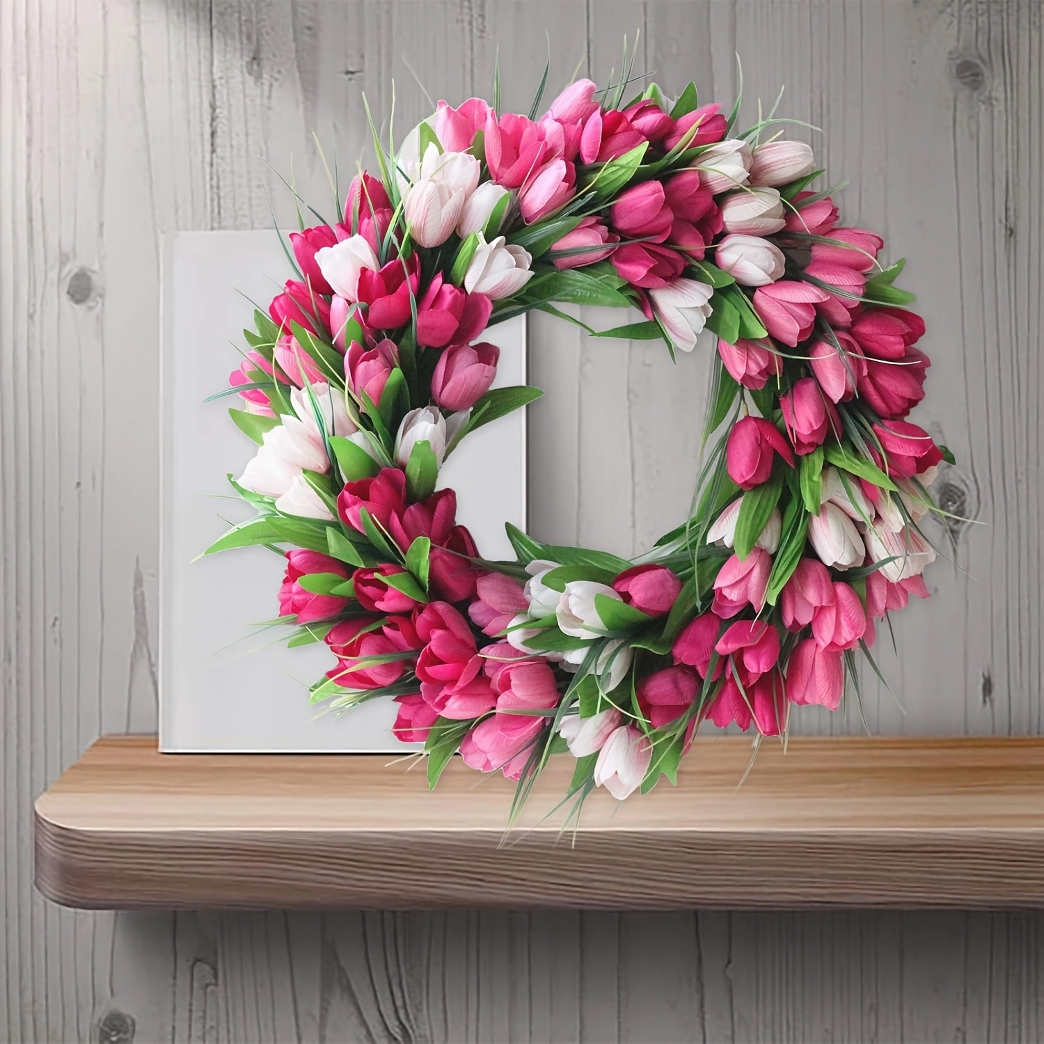 20 Inch Tulip Wreath for Front Door - Lush Artificial Flower Garland for Home