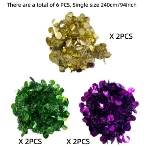 6pcs  Festive Wreath Decorations — Purple, Green & Golden Metallic