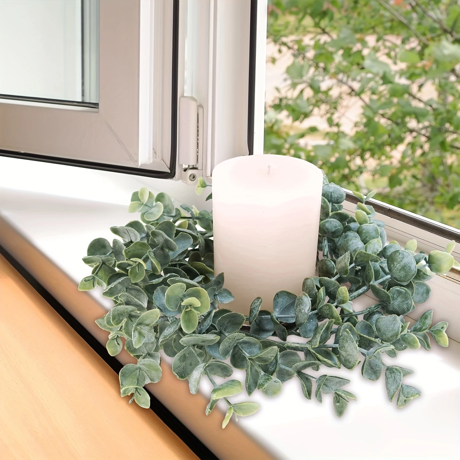 6pcs Artificial Eucalyptus Leaves Candle Rings