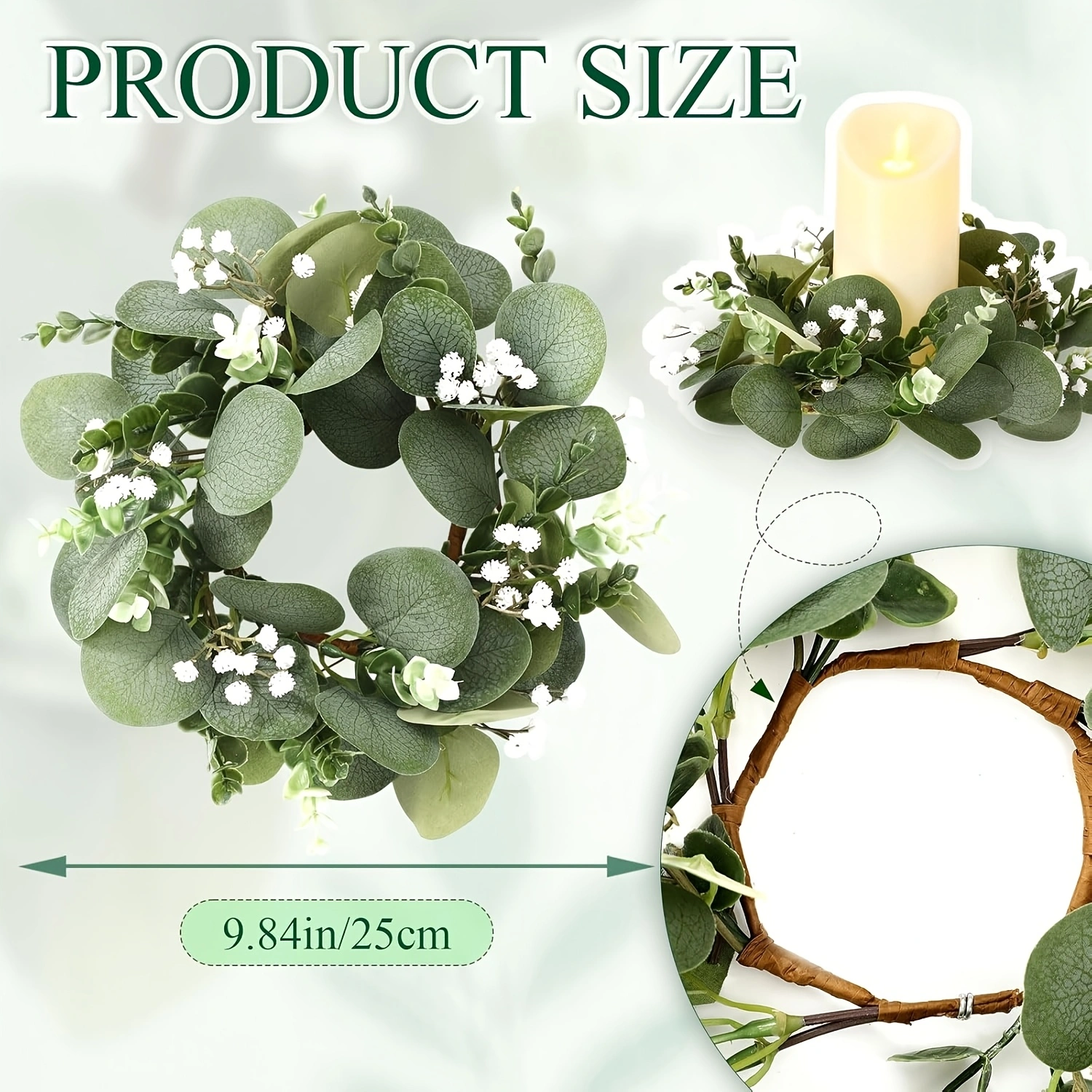 1d0e8098-50c4-4b38-885a-3275a7872c90.webp 4pcs Eucalyptus & Baby's Breath Floral Candle Ring Wreaths