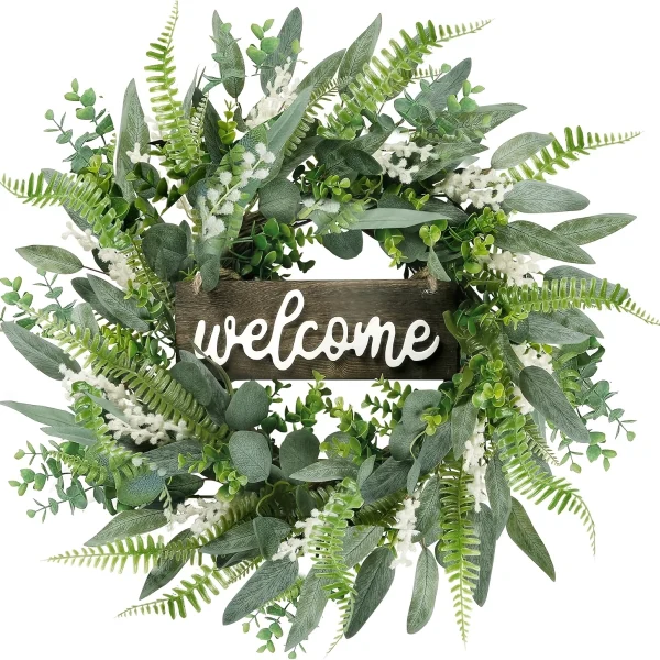 219f5603-8b13-445a-92a7-5ddc414473a4.webp 20" Welcome Eucalyptus Wreath with White Berries