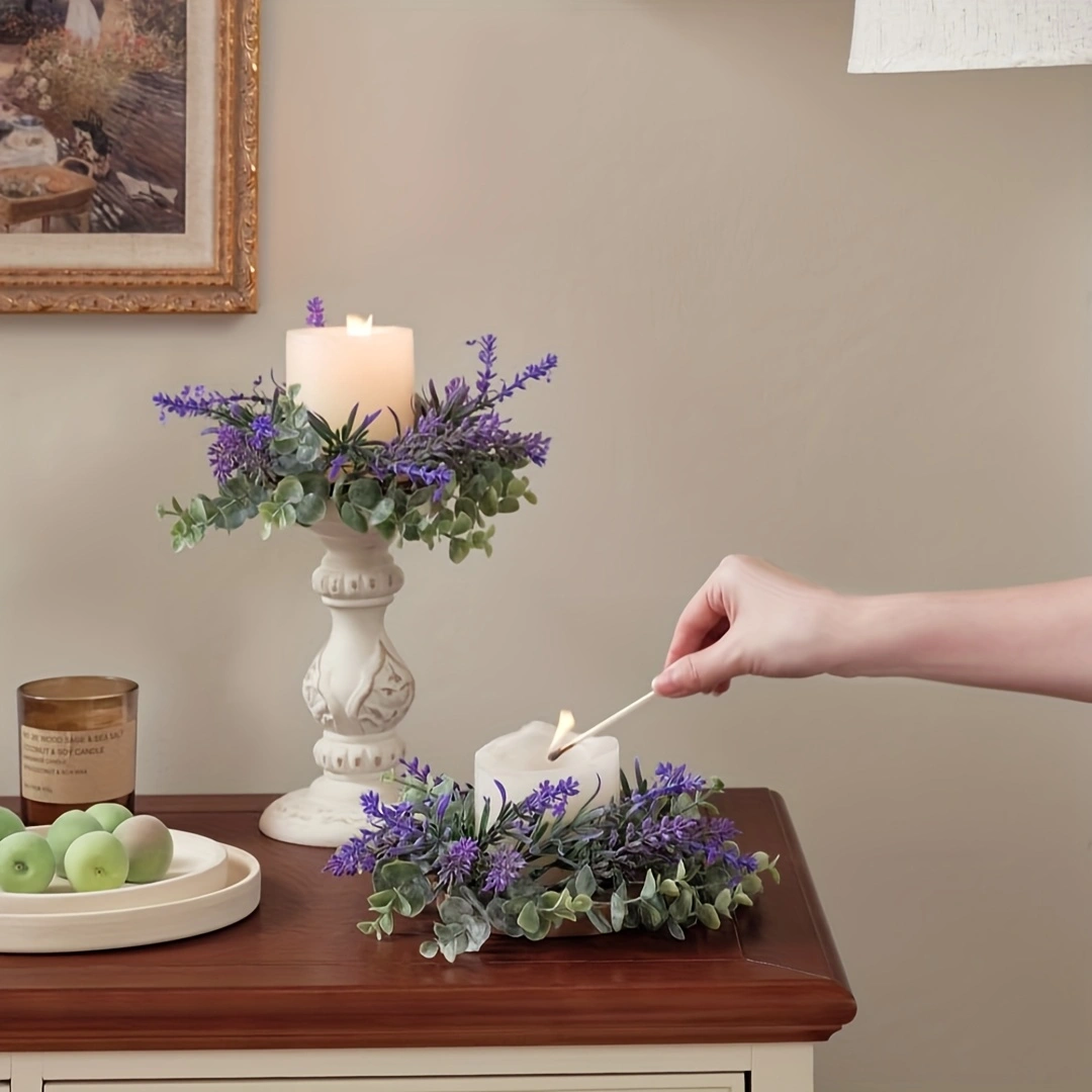 2pcs Lavender Decorative  Candle Ring Wreath