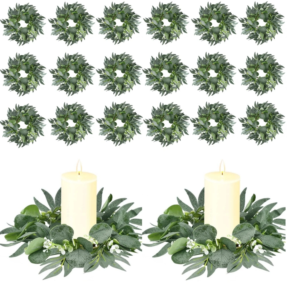 Wedding Candle Rings — Eucalyptus Leaves Boho Wreath for Pillar Candles