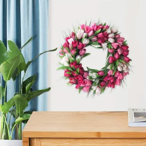 20 Inch Tulip Wreath for Front Door - Lush Artificial Flower Garland for Home