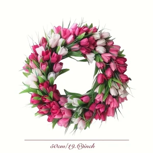 20 Inch Tulip Wreath for Front Door - Lush Artificial Flower Garland for Home