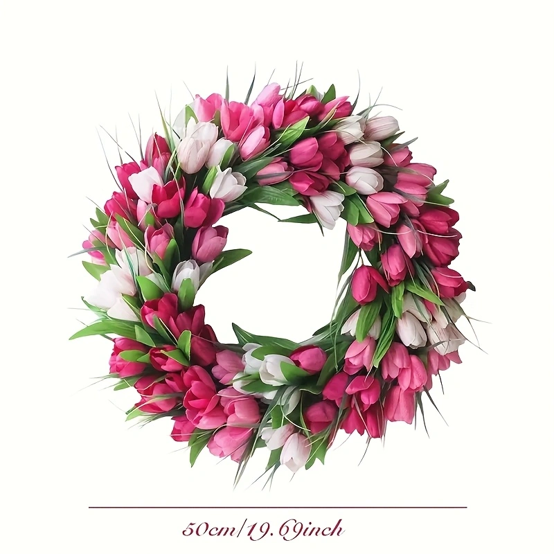 20 Inch Tulip Wreath for Front Door - Lush Artificial Flower Garland for Home