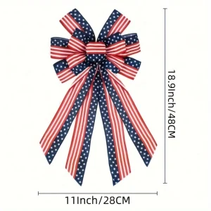 Large July 4th Patriotic Wreath Bow — Red & Blue American Flag Star Bow