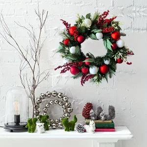 55f9cd35-a1c3-4ea5-9c0c-e051f6f60cac.webp 24" Christmas Wreath with Berry Clusters & Ball Ornaments
