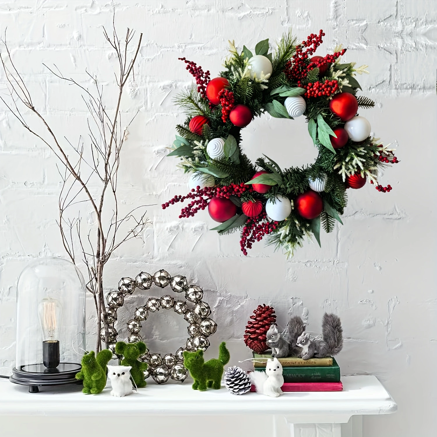55f9cd35-a1c3-4ea5-9c0c-e051f6f60cac.webp 24" Christmas Wreath with Berry Clusters & Ball Ornaments