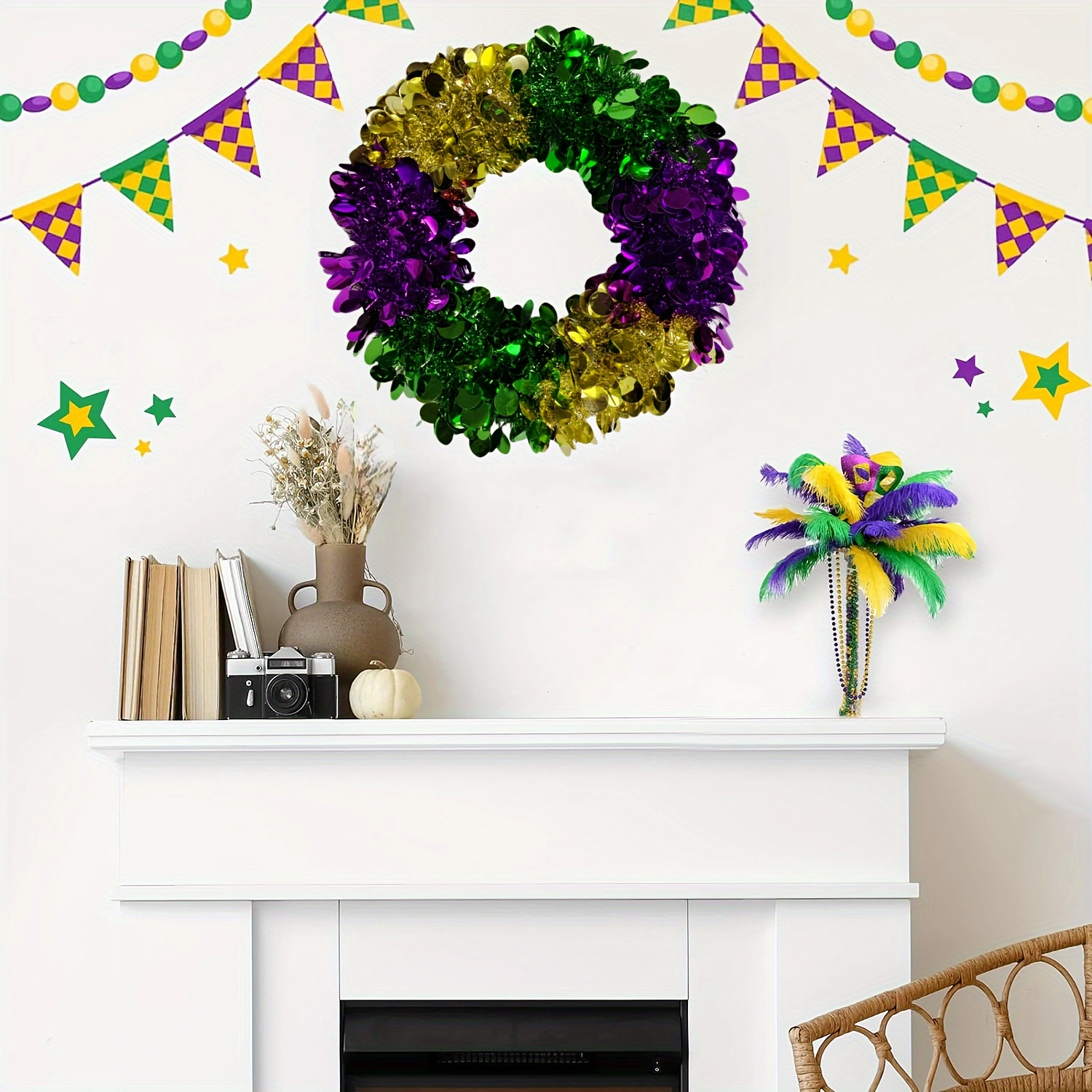 18" Mardi Gras Wreath — Purple, Gold & Green
