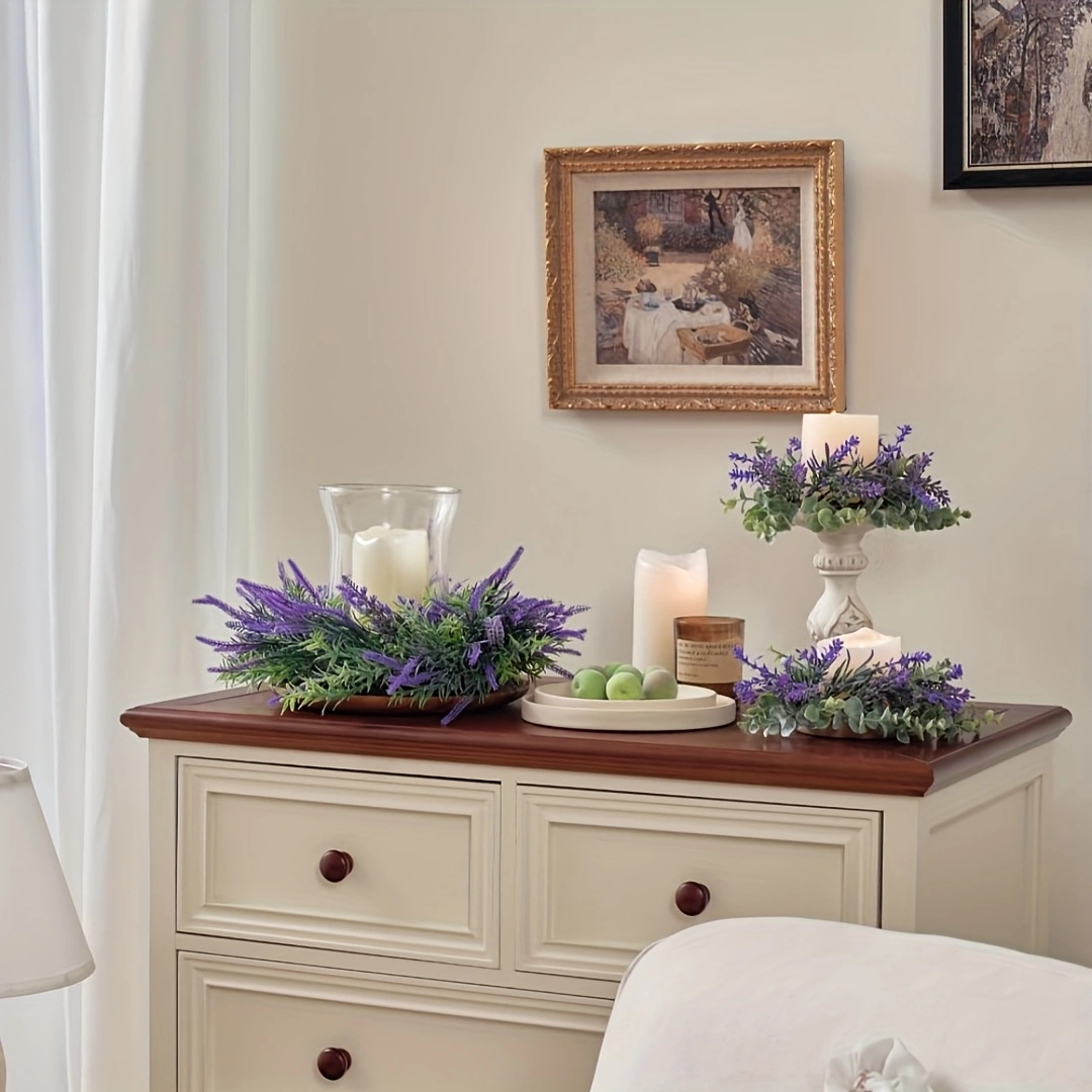 2pcs Lavender Decorative  Candle Ring Wreath
