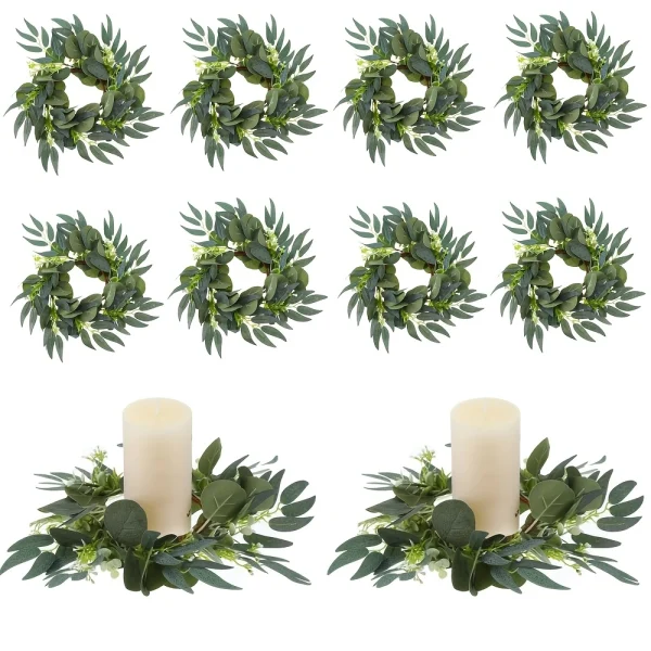 Boho Eucalyptus Candle Rings - Set of 10