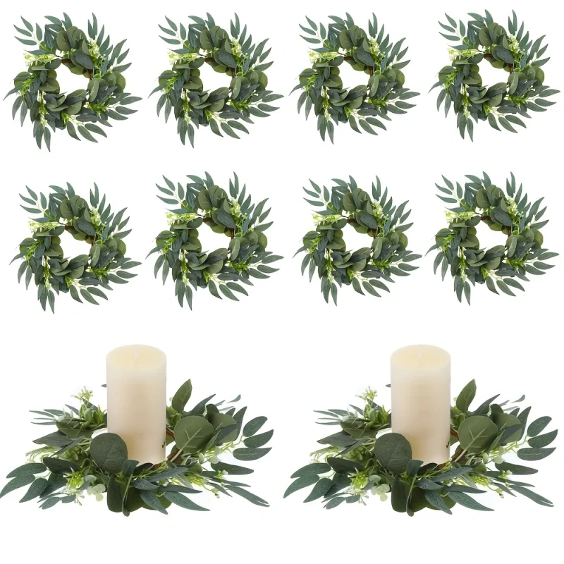 Boho Eucalyptus Candle Rings - Set of 10