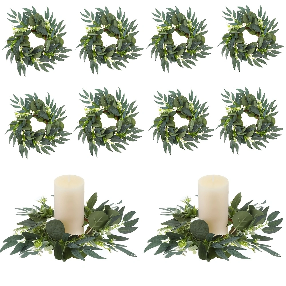Boho Eucalyptus Candle Rings - Set of 10