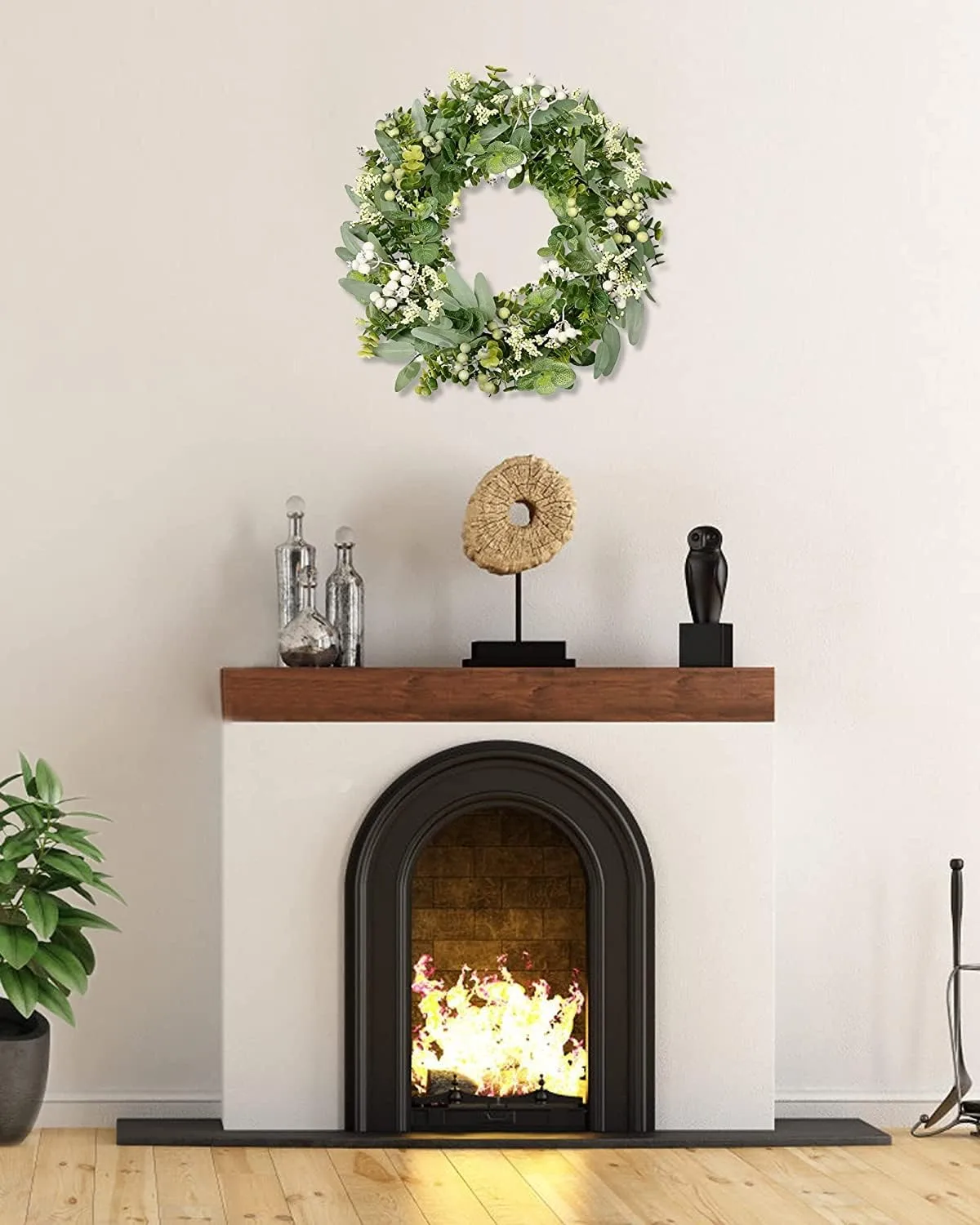 20" Green Eucalyptus & Boxwood Wreath with Berries — Year Round Front Door