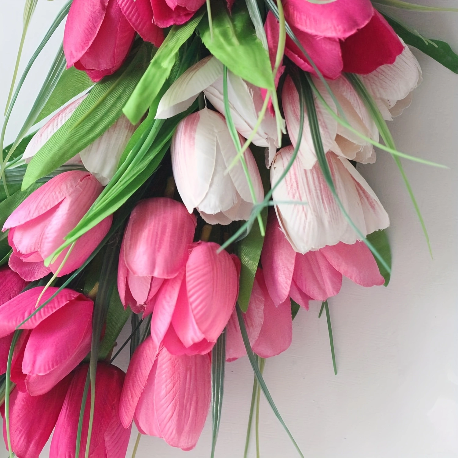 20 Inch Tulip Wreath for Front Door - Lush Artificial Flower Garland for Home