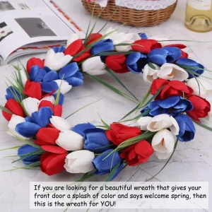 15" Patriotic Tulip Wreath — Red & White & Blue American Flag Design