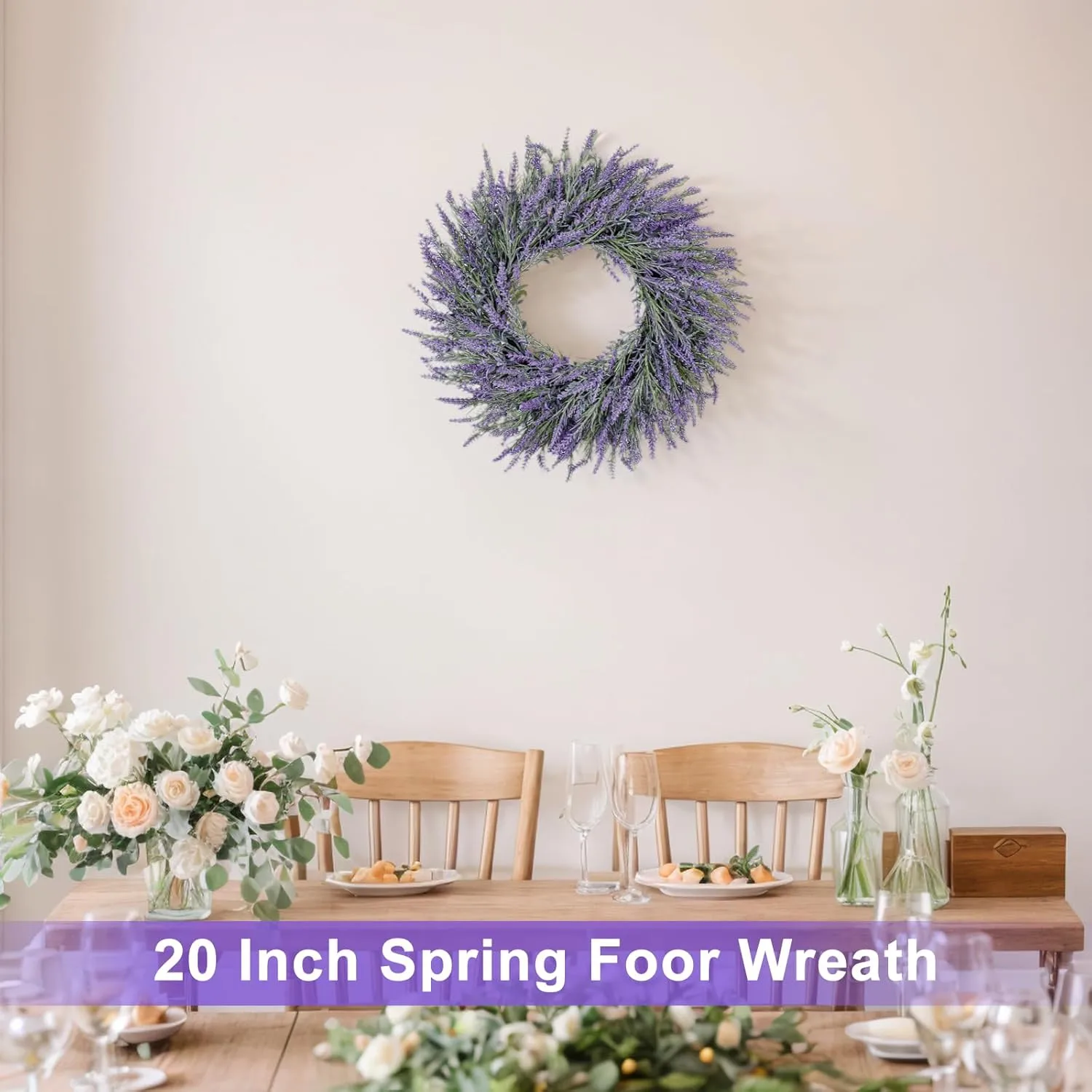 20 Inch Summer Spring Wreaths for Front Door Romance Lavender Wreath