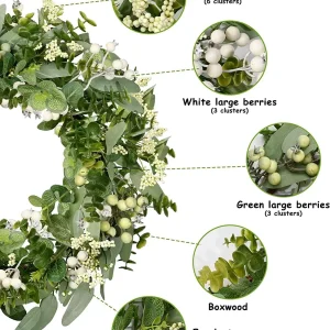20" Green Eucalyptus & Boxwood Wreath with Berries — Year Round Front Door