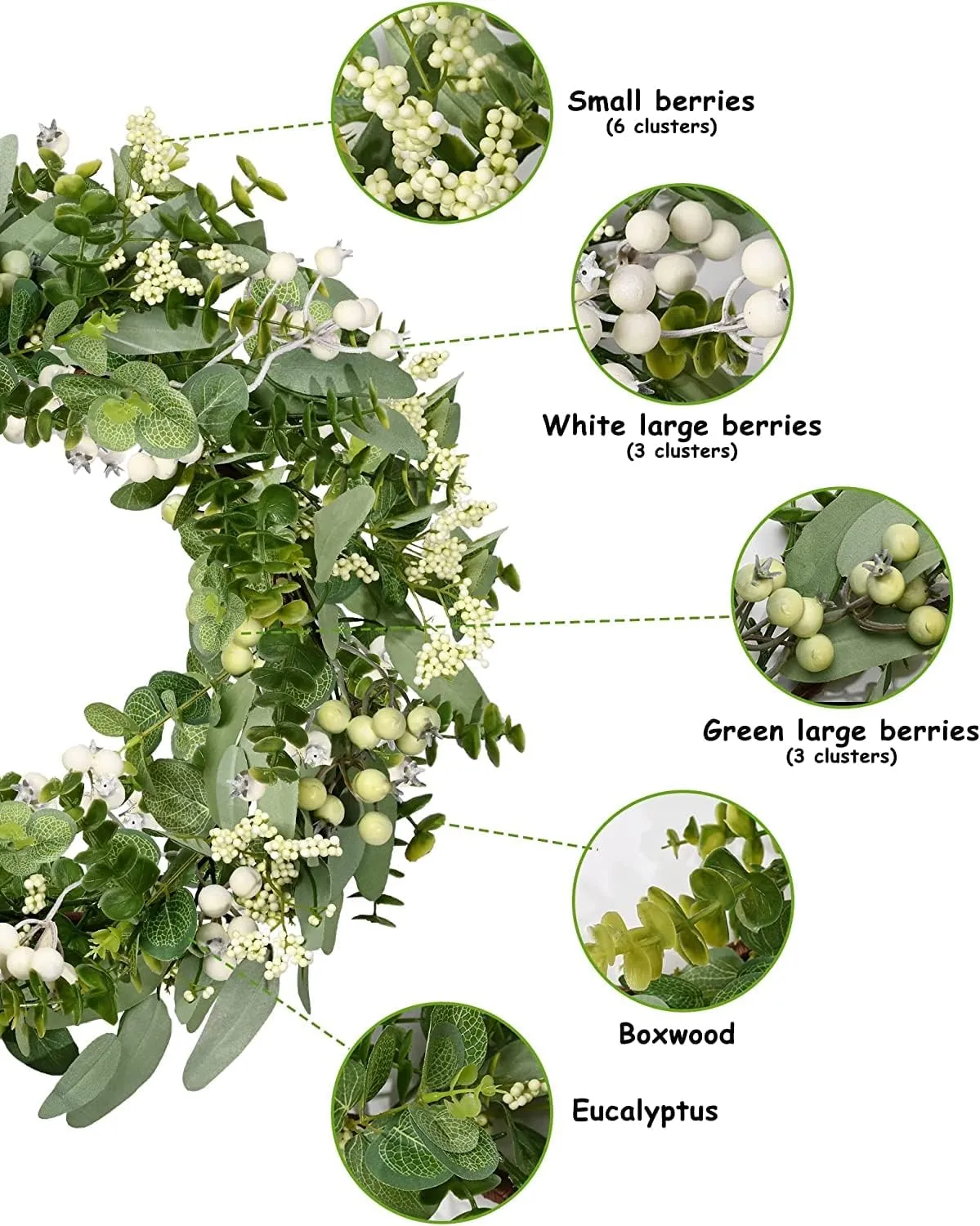 20" Green Eucalyptus & Boxwood Wreath with Berries — Year Round Front Door