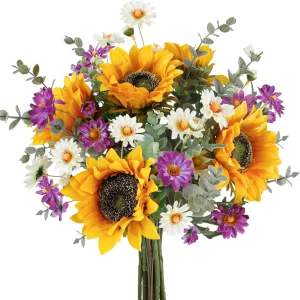 Artificial Sunflowers Fake Cemetery Flowers for Grave Bouquet