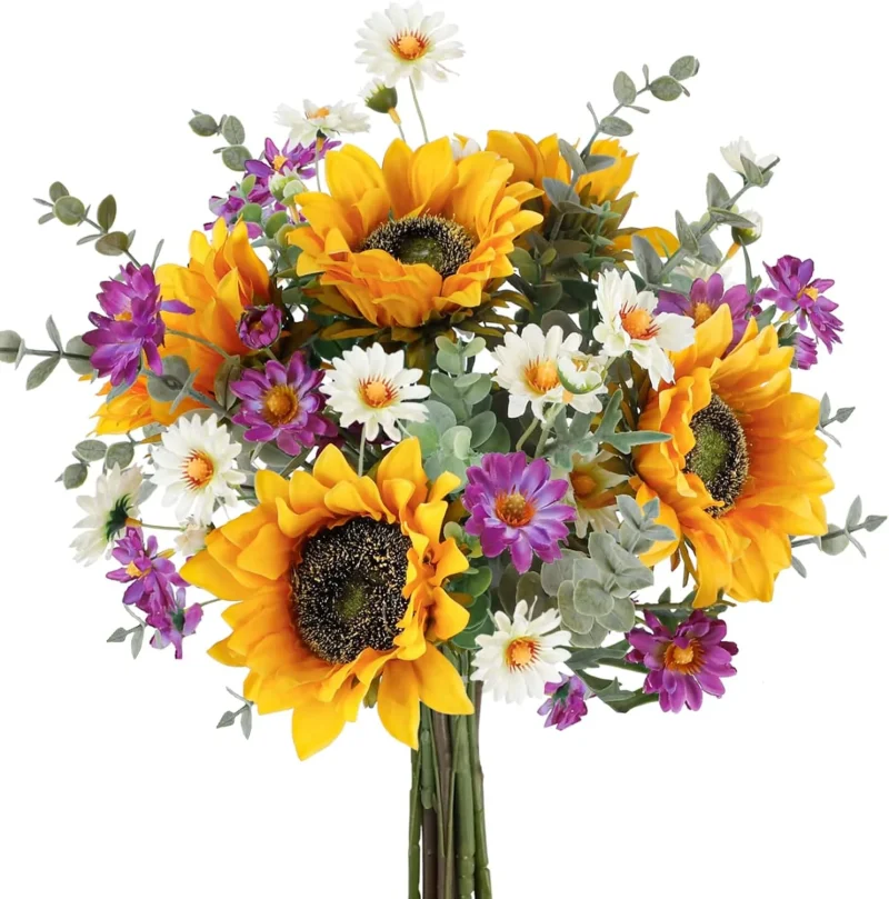 Artificial Sunflowers Fake Cemetery Flowers for Grave Bouquet
