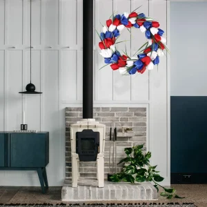 15" Patriotic Tulip Wreath — Red & White & Blue American Flag Design