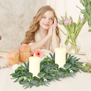 Wedding Candle Rings — Eucalyptus Leaves Boho Wreath for Pillar Candles