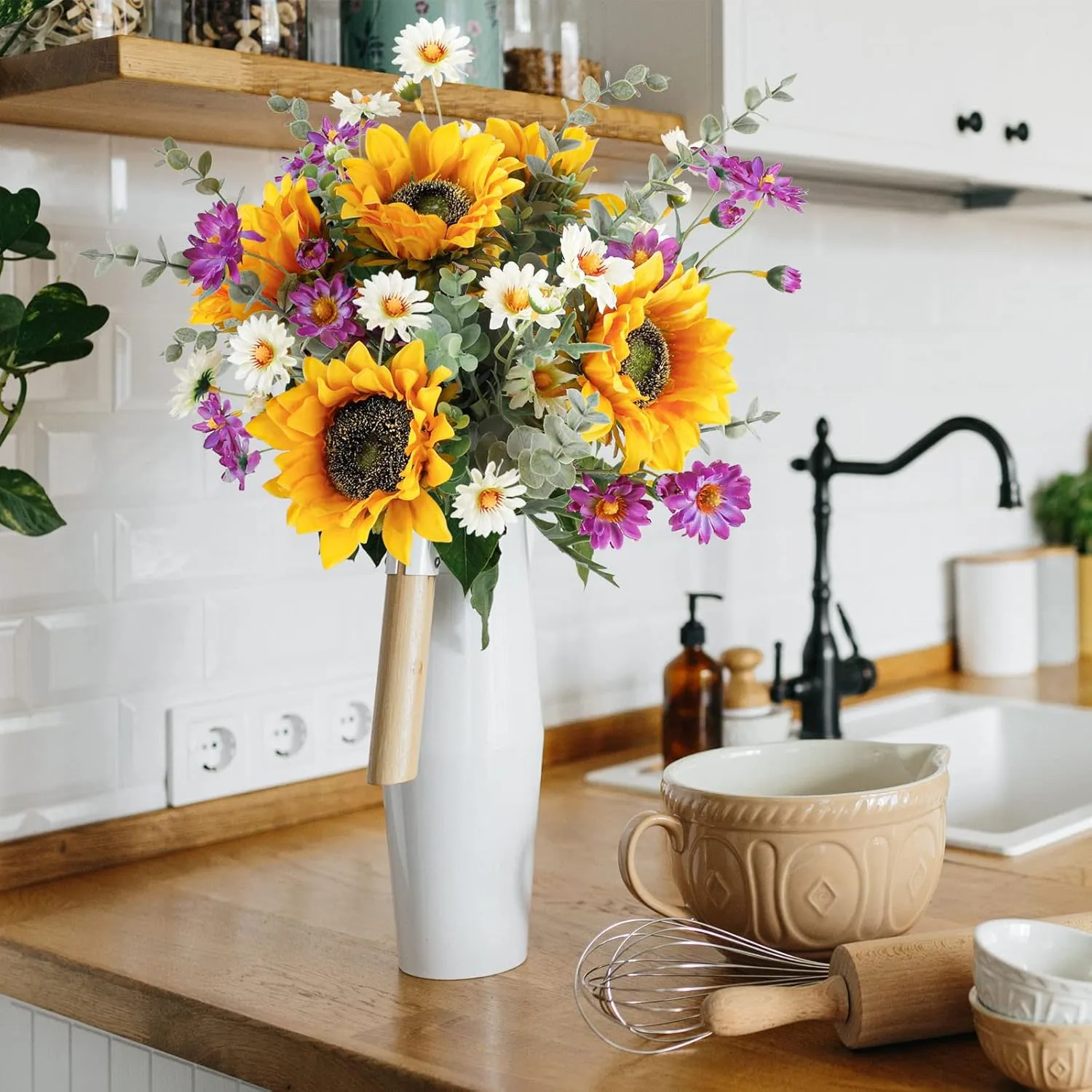 71T1KJLf0qL._AC_SL1500_.webp Artificial Sunflowers Fake Cemetery Flowers for Grave Bouquet