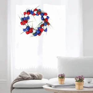 15" Patriotic Tulip Wreath — Red & White & Blue American Flag Design