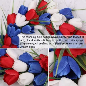 15" Patriotic Tulip Wreath — Red & White & Blue American Flag Design
