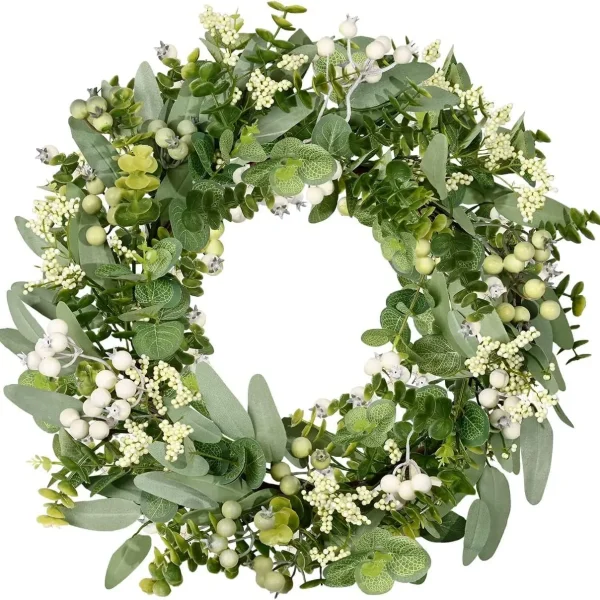 71xNteWH-rL._AC_SL1225_.webp 20" Green Eucalyptus & Boxwood Wreath with Berries — Year Round Front Door