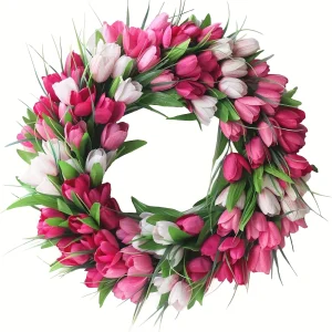 20 Inch Tulip Wreath for Front Door - Lush Artificial Flower Garland for Home
