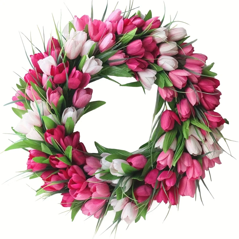20 Inch Tulip Wreath for Front Door - Lush Artificial Flower Garland for Home