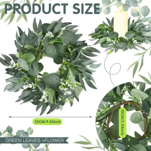 Wedding Candle Rings — Eucalyptus Leaves Boho Wreath for Pillar Candles
