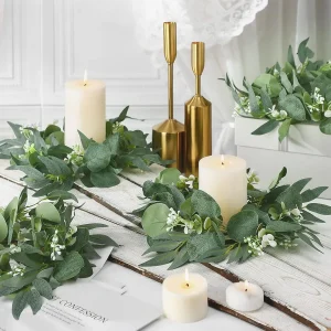 Wedding Candle Rings — Eucalyptus Leaves Boho Wreath for Pillar Candles