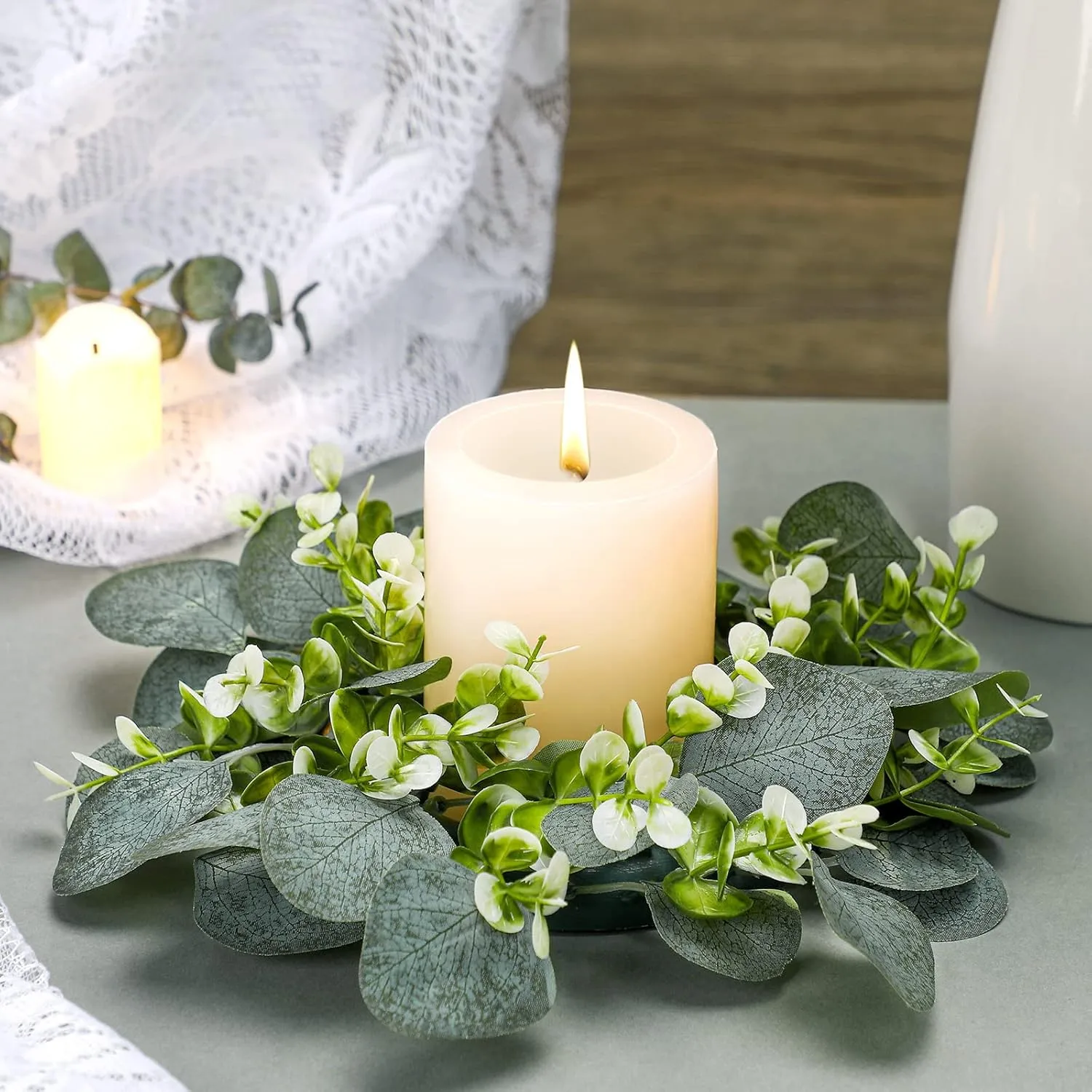 Eucalyptus Leaf Wreath Artificial Cabinet Wreath Christmas Candle Wreath