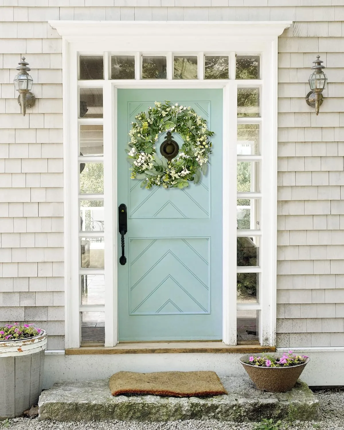 20" Green Eucalyptus & Boxwood Wreath with Berries — Year Round Front Door