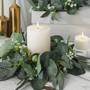 Wedding Candle Rings — Eucalyptus Leaves Boho Wreath for Pillar Candles