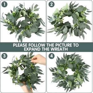 Wedding Candle Rings — Eucalyptus Leaves Boho Wreath for Pillar Candles