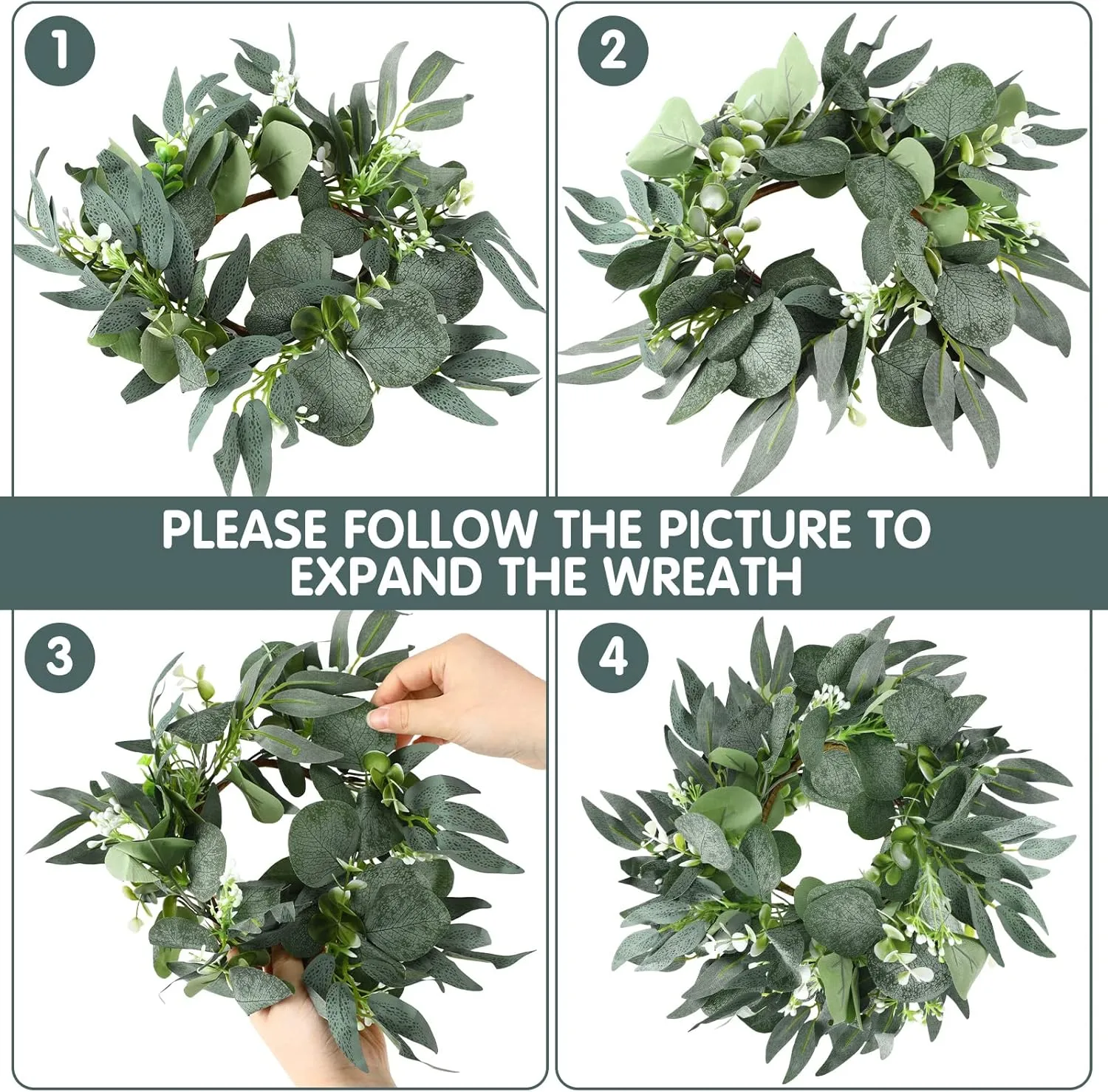 Wedding Candle Rings — Eucalyptus Leaves Boho Wreath for Pillar Candles