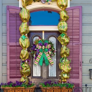 85dff37fd59f1f143933f67dd4749b22.webp 2pcs Large Mardi Gras Wreath Bow — Purple Green Glitter Carnival Bows