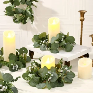 8a3226bf-e50a-4667-a2be-be13853b2961.webp 4pcs Eucalyptus & Baby's Breath Floral Candle Ring Wreaths
