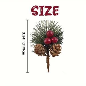 24pcs Artificial Pine Picks with Red Berries & Pinecones