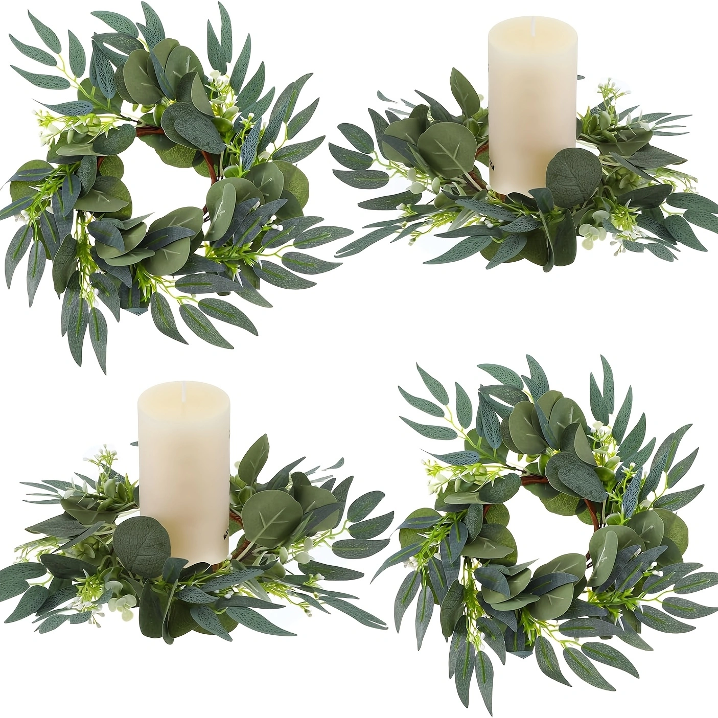 Boho Eucalyptus Candle Rings - Set of 10