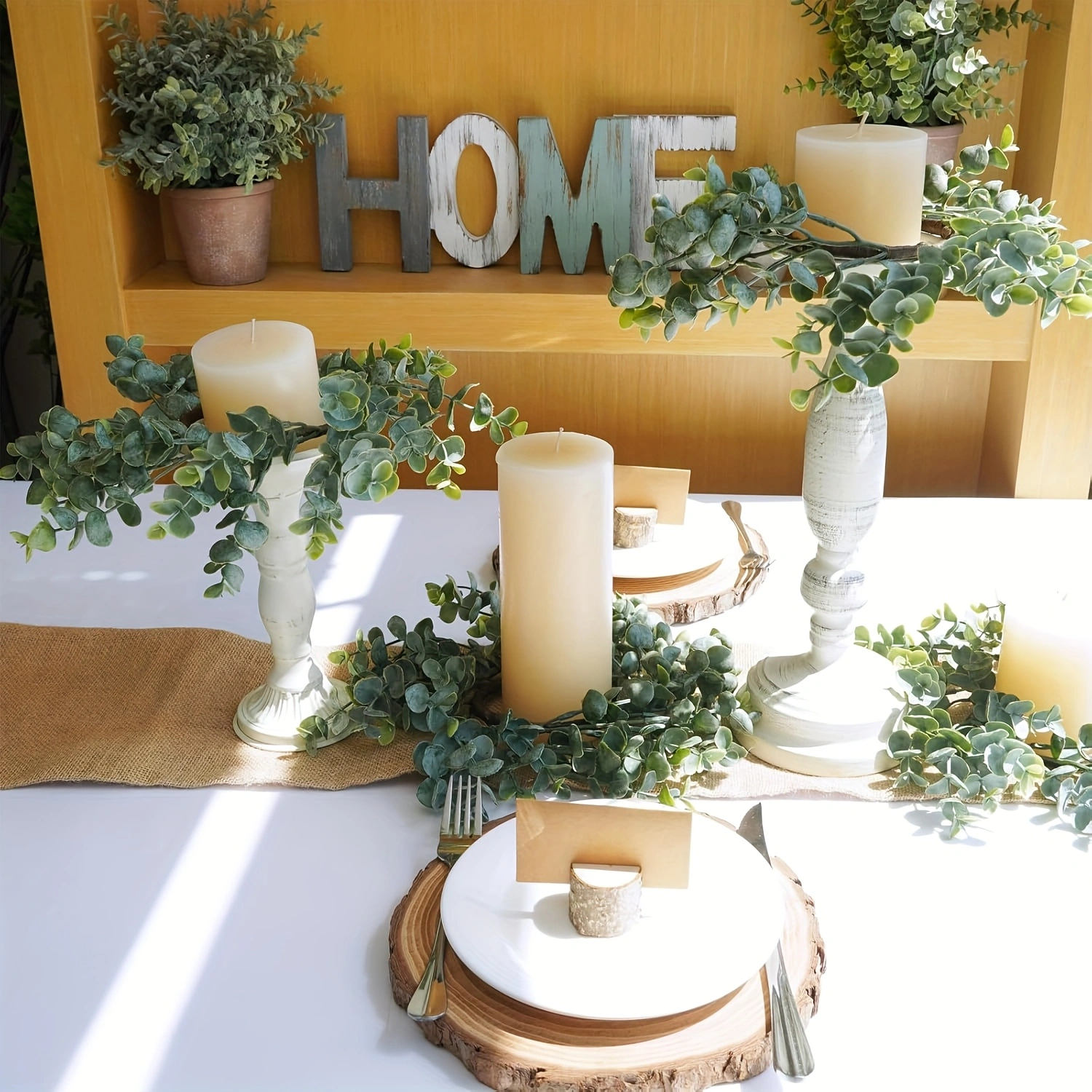 6pcs Artificial Eucalyptus Leaves Candle Rings